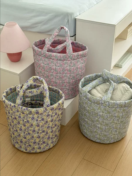 Cross-Border Spring Flower Storage Basket, High Aesthetic Home Textile, Fresh Floral Design, Portable Foldable Storage Basket