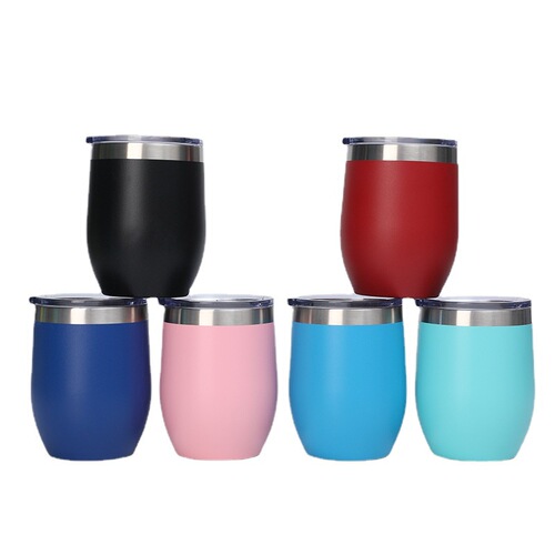 Amazon 304 stainless steel 12oz egg cup U-shaped large belly cup with straw eggshell cup red wine glass wholesale