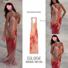 连衣裙夏女装跨境围巾长款欧美风印花图片色拼接中长裙无领