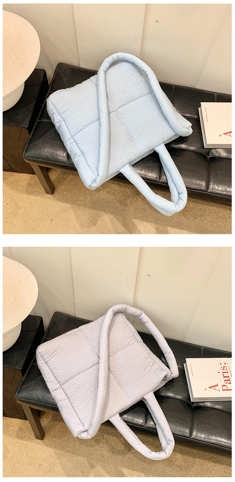 High quality texture tote bag nylon cotton bag large capacity shoulder messenger bag soft plaid handbag down bag_voghion.com