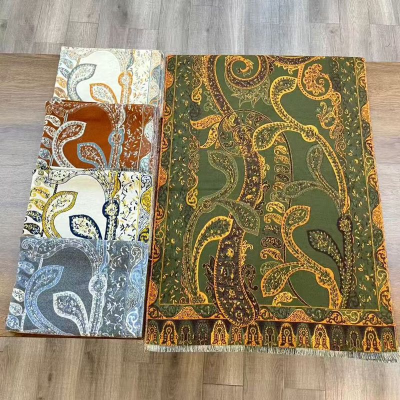 她信跨境秋冬植物印花佩斯纹利花朵图案ins风设计感围巾scarves|undefined