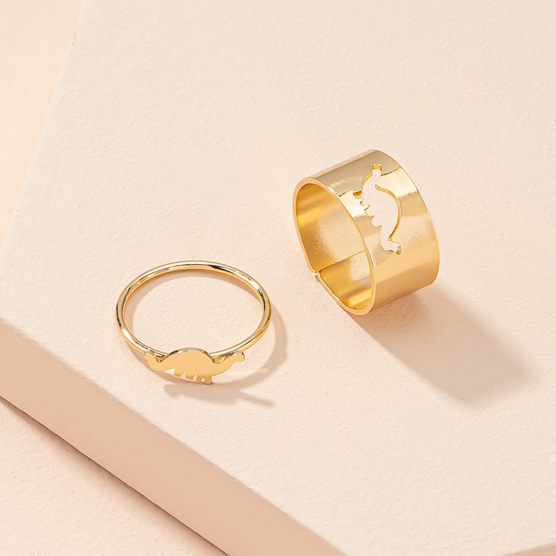 open design sense dinosaur ring retro hip-hop style couple ring set wholesale