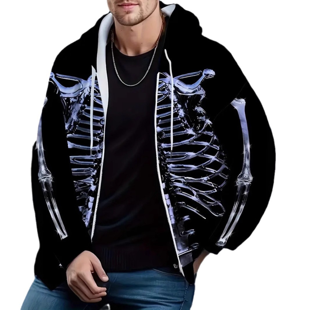 Comercio exterior nueva impresión 3D moda personalidad creativa hombre con capucha esqueleto chaqueta de suéter casual MF08