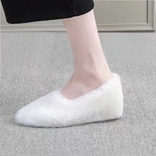2024秋冬外穿新款网红内增高毛毛鞋白色加绒皮毛一体羊羔毛豆豆鞋