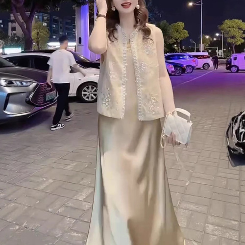 25590 Love Mei Yuan 2025 Summer New Advanced Heavy Work Tank Top Long Dress Fashion