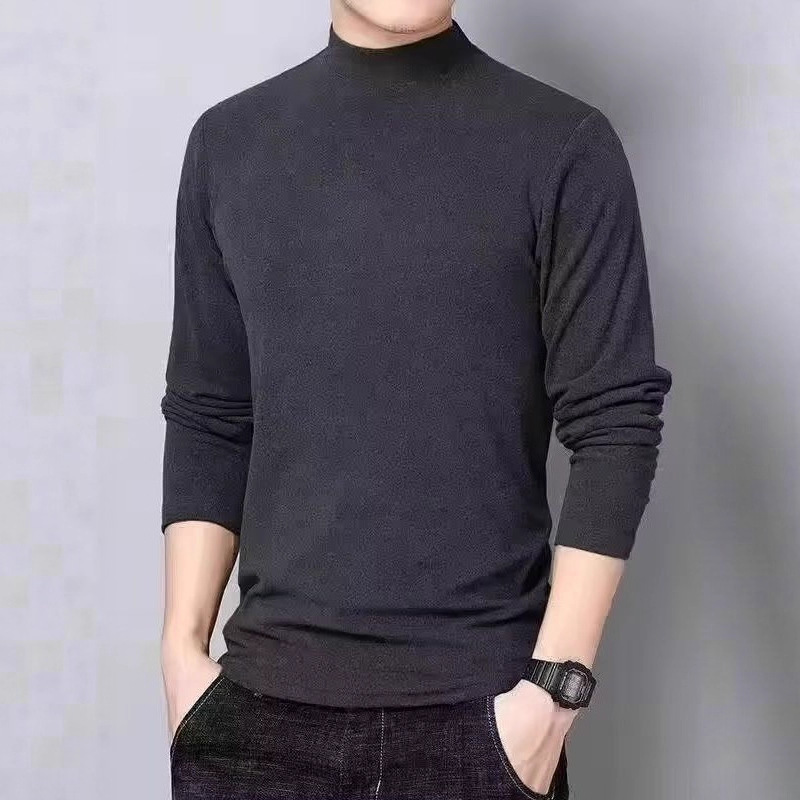 Manufacturer Wholesale Double-Sided Velvet Half Turtleneck Long-Sleeved T-Shirt for Men in Spring and Autum Fleece-Lined Warm Sweater Bottoming Shirt for Inner Wear
