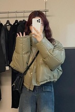 免洗pu皮羽绒服女短款2025新款冬季加厚立领面包服小个子肯豆外套