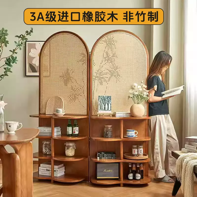 实木藤编屏风隔置物可移动客厅入户玄关遮挡家用卧室花座屏