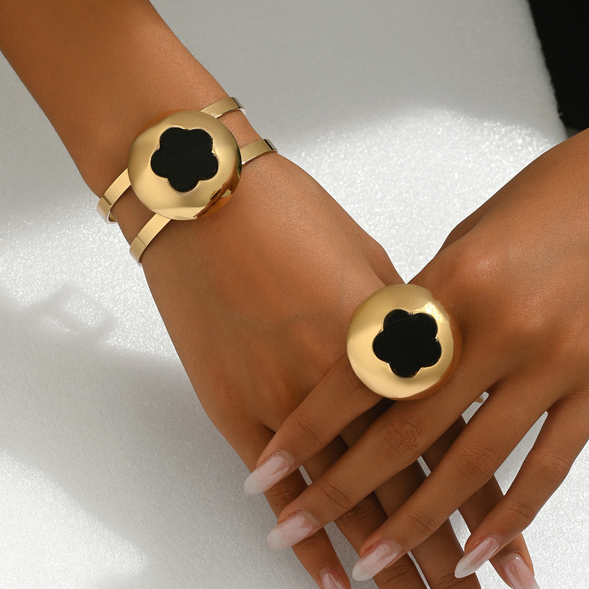 Plommonblomma armband och ring set för kvinnor elegant smyckeset_voghion.com