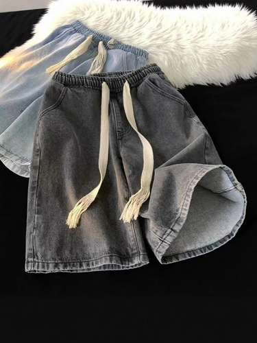 American light blue denim shorts, men's summer thin large size casual mid-length pants, straight loose fashion brand quarter pants