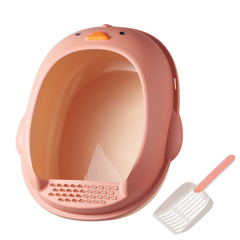 Caja de arena para gatos Semi-cerrado de dibujos animados pato amarillo extra grande gato inodoro Alto borde Splash pedal a prueba de fugas caja de arena para gatos