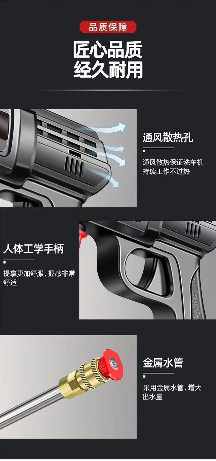 High-Pressure Water Gun Wireless Car Washing Machine for Home and Car Use Lithium Battery Booster Electric Water Gun Floor Scrubber Special Water Spray Gun for Car Washing
