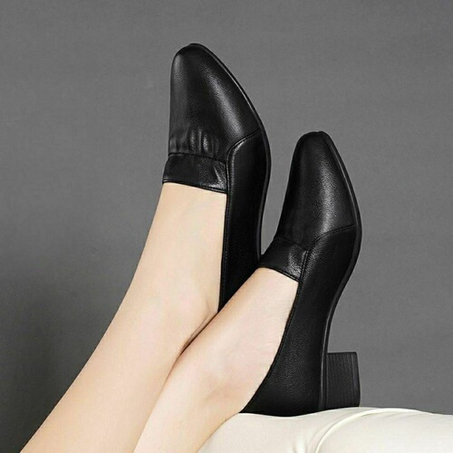 Soft leather, soft sole women's fashionable mom shoes for spring and summer, thick-heeled single shoes, work shoes, comfortable and versatile soft soles