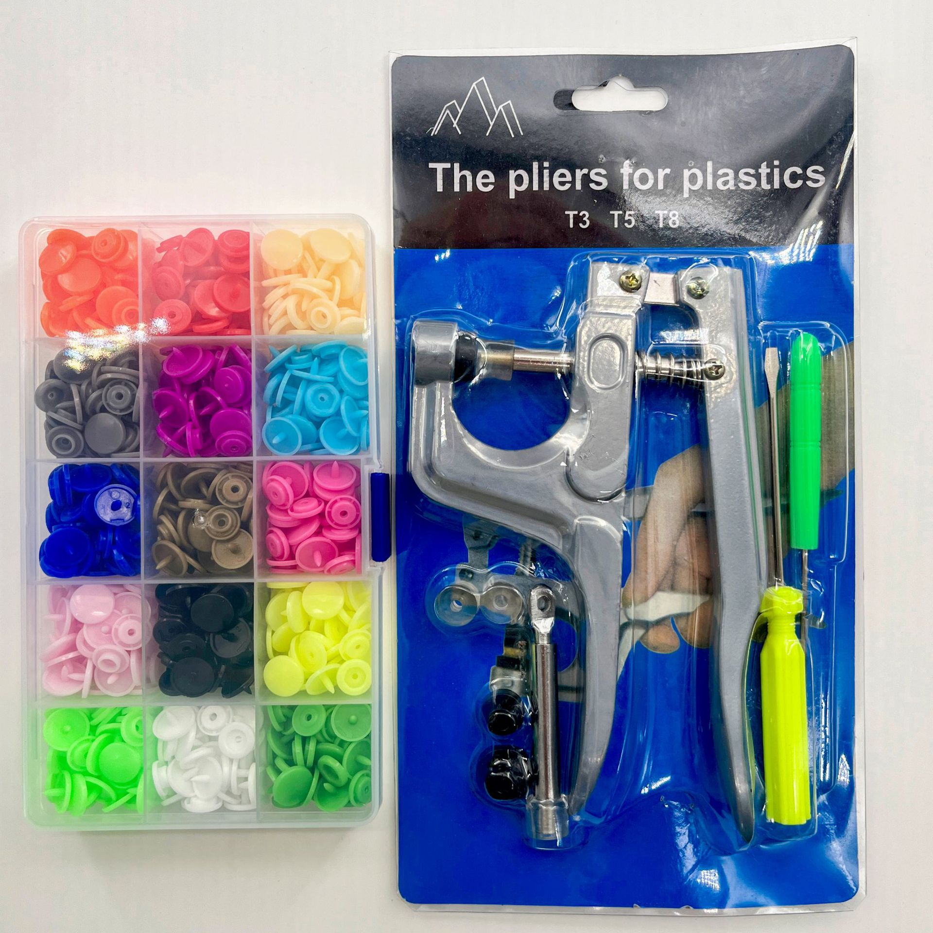 Botones de niños al por mayor T5 resina de cierre 150 juegos de caja + conjunto de herramientas de instalación para bebés trepar botones de ropa