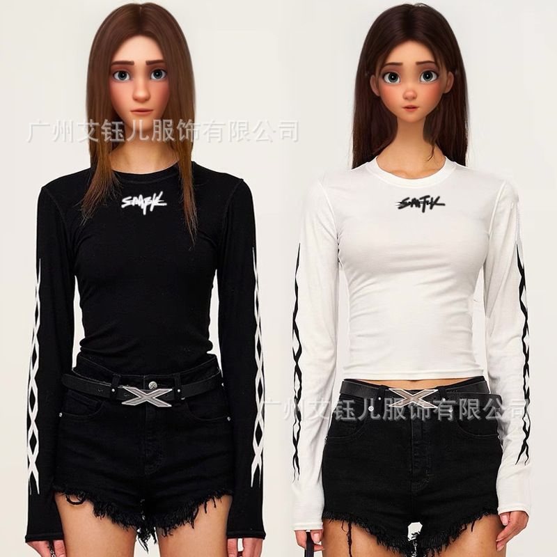 SMFK Gene Chain Sports Top CP012B2/W1 Black and White Design Sense Slim Base Shirt Long Sleeve 25 New