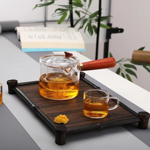 Thickened glass teapot with side handle, black tea small green orange tea brewing pot, tea filter, flower tea pot, tea brewing tool