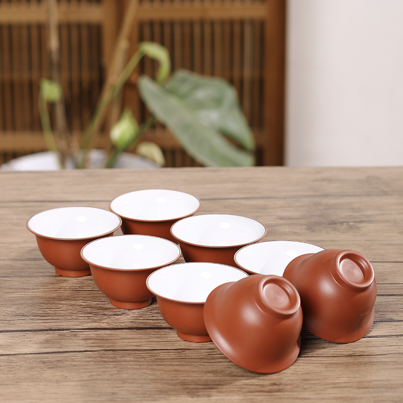 붉은 점토 대형 찻잔, 붉은 점토 컵, 흰색 작은 찻잔, 수제 쿵푸 차, 대형 세라믹 컵, 찻그릇, 찻잔