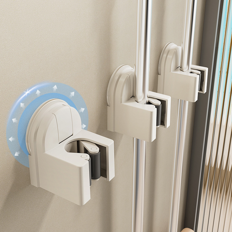 Suction Cup Mop Holder, No-Drill Wall-Mounted Broom and Mop Clip Hook Holder, Bathroom Wall Storage Solution Suction Cup Mop Holder, No-Drill Wall-Mounted Broom and Mop Clip Hook Holder, Bathroom Wall Storage Solution