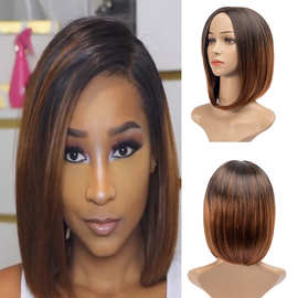亚马逊新款假发时尚女士短卷发中分刘海bobo渐变假发厂家批发