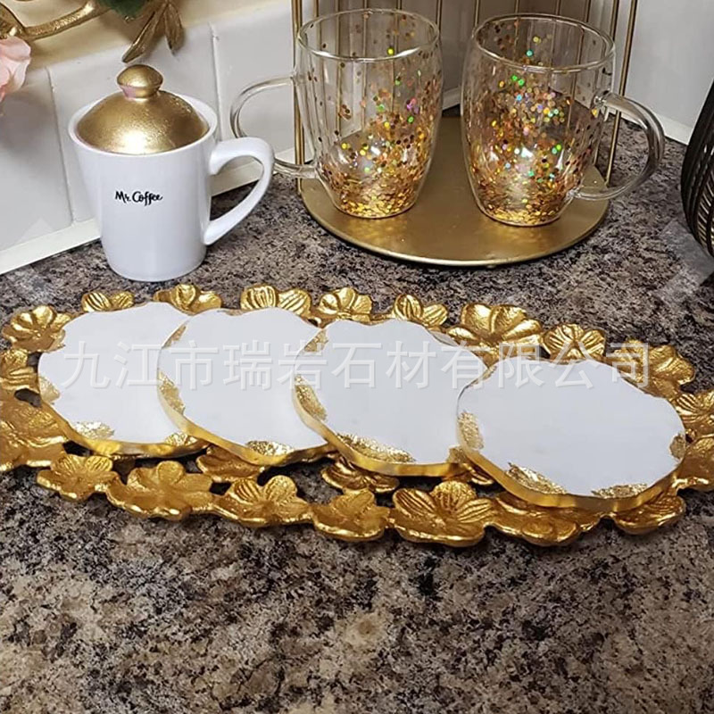 Fabricantes al por mayor almohadillas de taza de mármol natural borde de plata cuadrado cubierta de almohadillas de taza redonda Amazon transfronterizo exclusivo