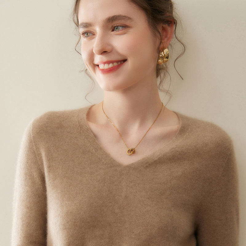V-Neck Cashmere Bottoming Shirt Women's Pullover Knitwear Long-Sleeved Wool Knitwear Women's Inner Top 25 Autumn and Winter New Style