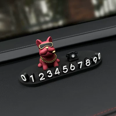 Creative French Bulldog Car License Plate, Temporary Parking Sign, Car Moving Phone Number Plate, Cute Car Decoration for Women (Nömrəli dayanma kartı)