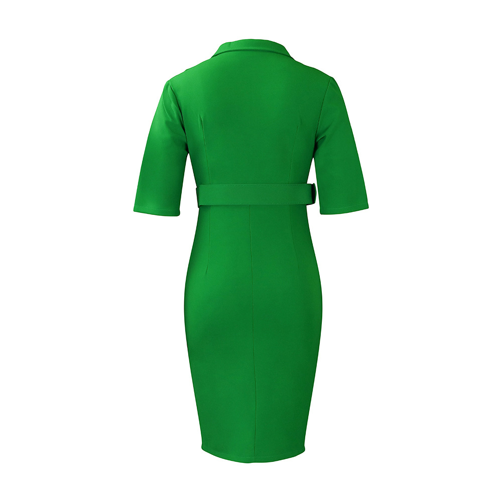 Women's Sheath Dress Elegant Turndown Button 3/4 Length Sleeve Solid Color Knee-Length Holiday Daily display picture 66
