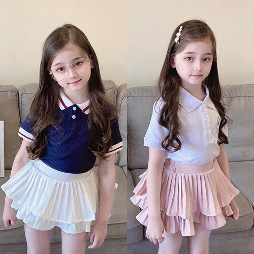 Sweet and Fluffy Children's Skirt Set, Half-length Skirts for Girls, Pleated Cake Short Skirts, White and Pink Short Skirt Outfits