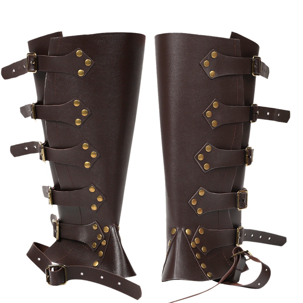 Amazon wish Medieval Renaissance Knight PU leather punk leg boots shoe cover boots belt buckle cos