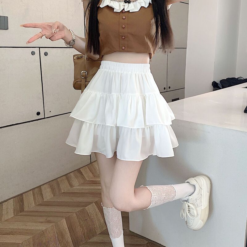 Cake Skirt for Women 2026 Spring and Summer New High-Waisted Sweet Puffy Short Skirt High-Waisted Slimming Hot Girl Style Double-Layer Lace Skirt