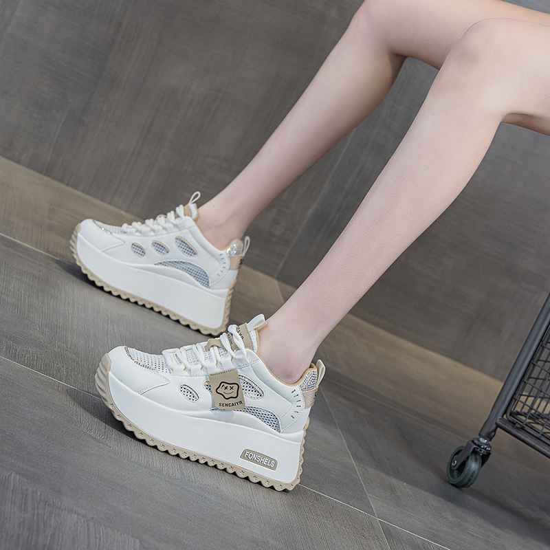 Platform White Sneakers 2025 New Style Height Increasing 8cm Small Foot Appearance Casual Versatile Color Block Mesh_vogvips.com