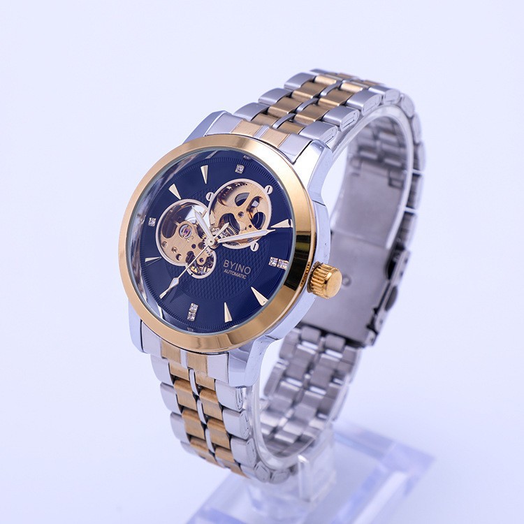 Bayino Mechanical Watch Men's Watch Luminous Cut Out Automatic Winding Steel Band Watch Export Watch Byino 8082