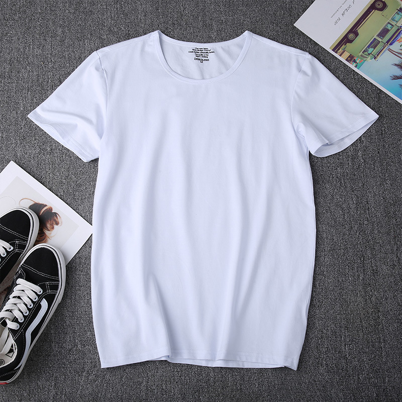 T恤絲光棉冰絲棉時尚修身t恤80支男士短袖日系百搭logo廠家直供