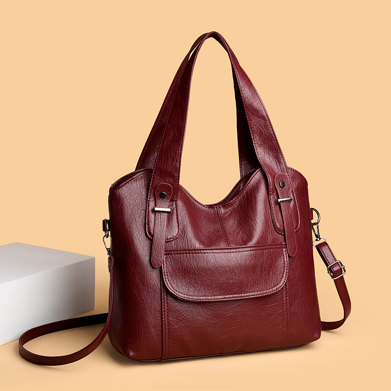 Large Capacity Women's Shoulder Bag Soft Leather Handbag Trendy_voghion.com