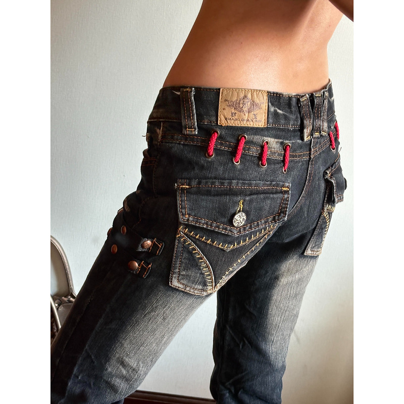 American-Style Plus-Size Retro Design Deconstructed Power Jeans for Women Y2K Spicy Girl Low-Rise Slim-Fit Straight Pants