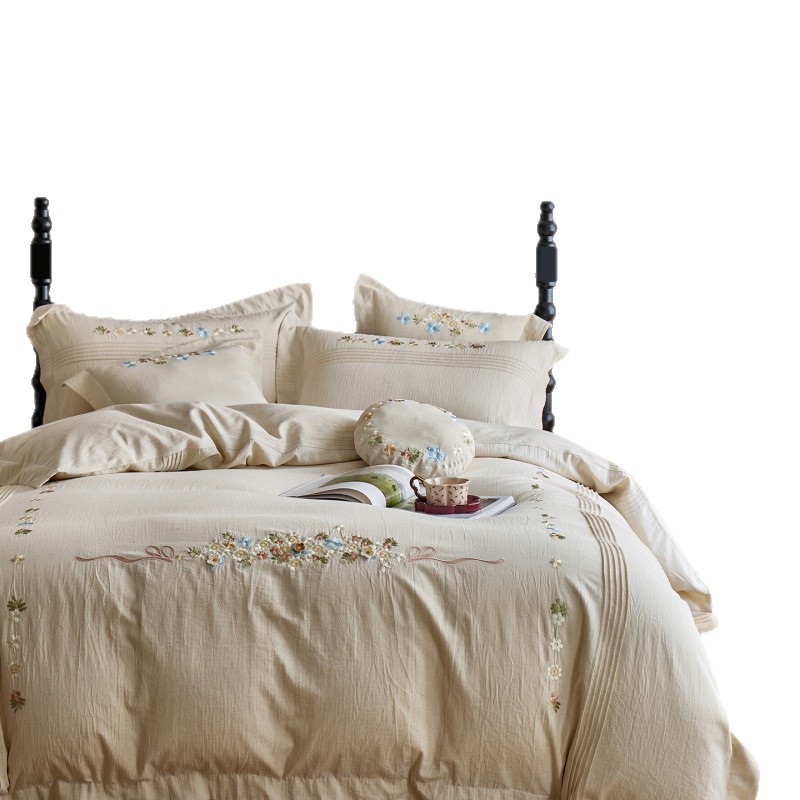 French Vintage Embroidered Cotton-linen Bedding Four-piece Set_voghion.com