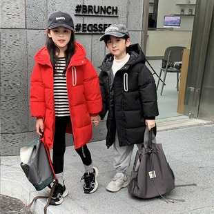 New Children's Long Coat, Over-The-Knee, Hooded, Thickened Cotton-Padded Jacket for Boys and Girls, Reflective Long Style