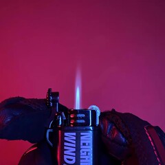 跨境爆款NB潮牌余文乐联名版SA金属直冲火焰不防风个性充气打火机
