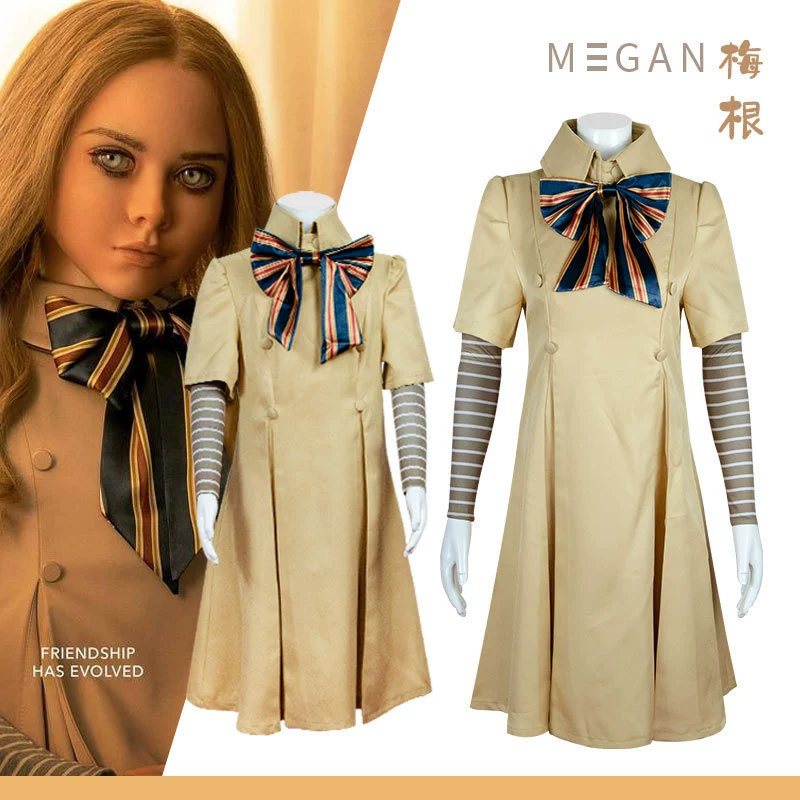 Американский фильм M3GAN Megan COS Одежда для взрослых детей полный косплей тот же стиль Женская одежда новое платье