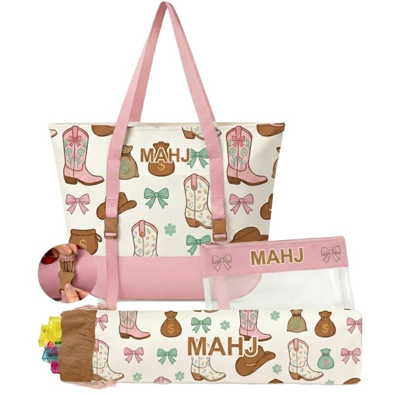 Amazon Cross-Border Flower Cowboy Boots Western Style American Mahjong Storage Bag Three-Piece Set Portable Makeup Bag