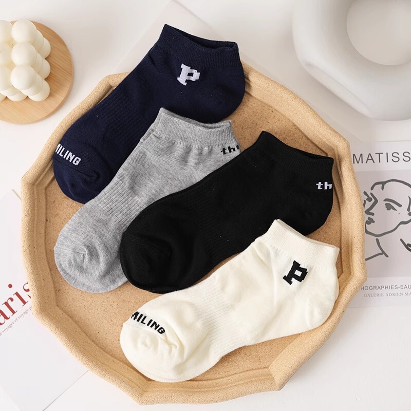 Men's Spring/Summer New Pure Cotton Short Socks Japanese Style Letter Casual Business Women's Breathable Socks