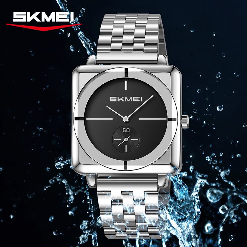 Time American Square Steel Band Fashion Independent Second Disc Two-and-a-Half-Pin Casual Business Solid Steel Band Quartz Watch
