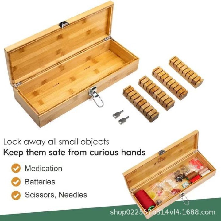 竹制分格式刀具收纳盒厨房台面银器刀叉勺整理盒可锁木刀储存盒