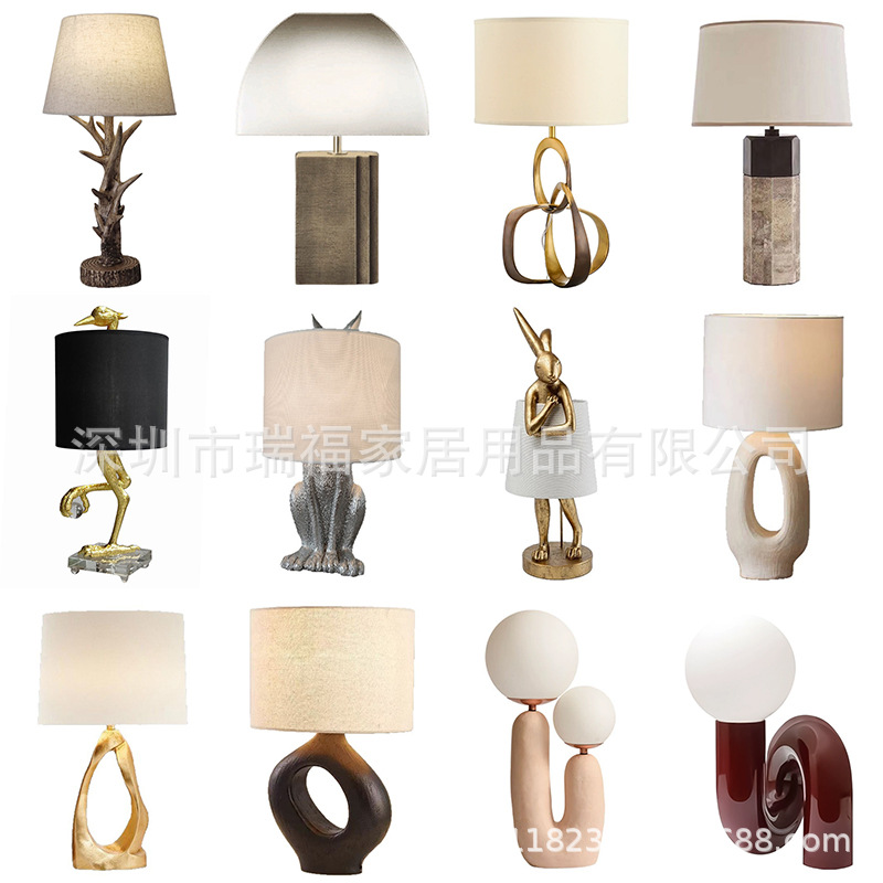中山跨境外贸美式卧室床头高级仿古兔子人物动物几何形状树脂台灯