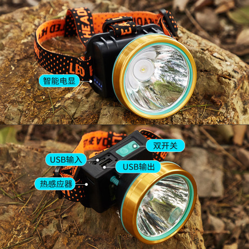Fishing in the Night with the Divine Fish Strong Light Rechargeable Headlamp Ultra Bright Long-Lasting Head Mount LED Miners' Light Lightweight Model