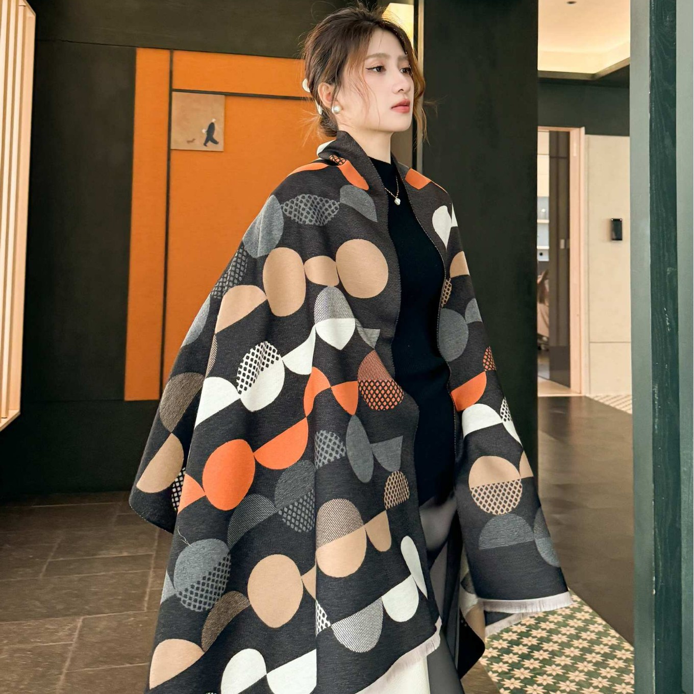 Sciarpa donna double-face in finto cashmere, scialle color-block_voghion.com