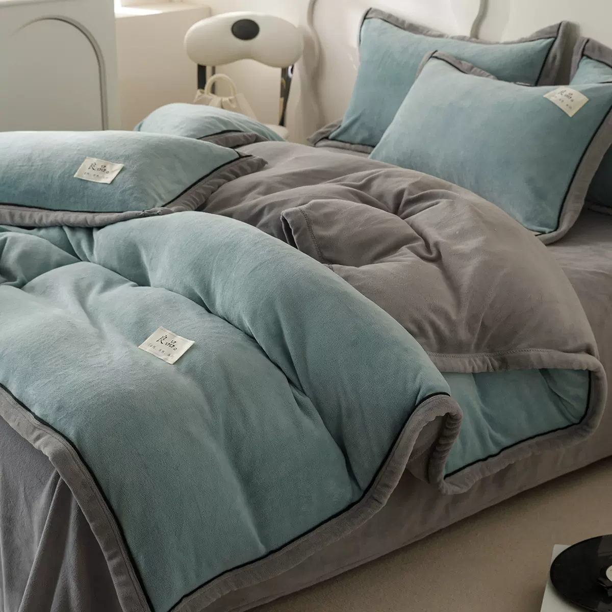 冬季牛奶绒四件套被套单件秋冬加绒珊瑚绒被罩双面毛绒被单三件套