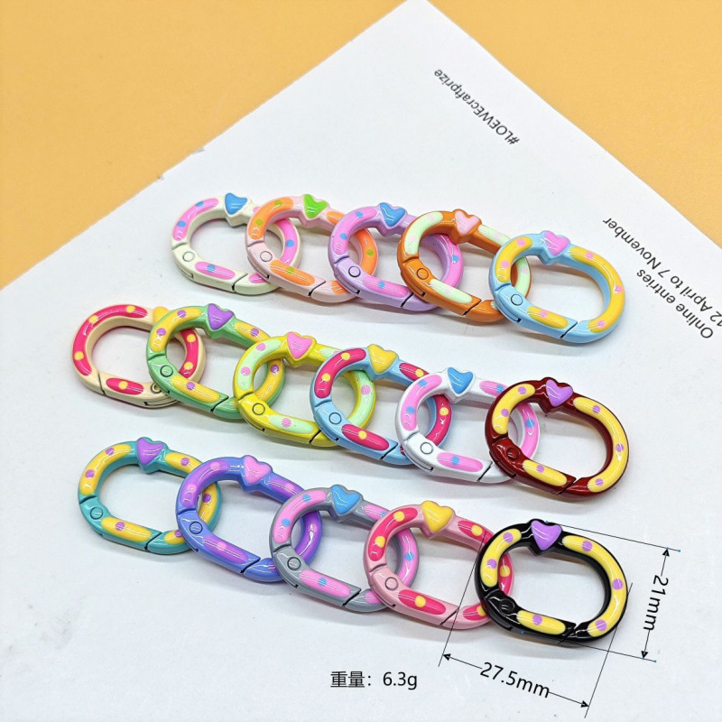 スプリングリングキャンディーカラースプリングバックルアクセサリーカラフルな愛ペイントブックリングカードリングキーホルダーオープン diy ジュエリー|undefined