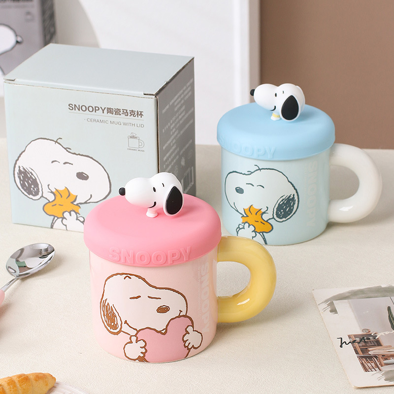 Taza de Cerámica Snoopy con Tapa, Jarro de Café con Diseño de Dibujos