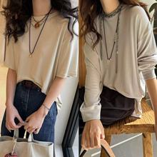 25早秋新款 SN重磅兰精天丝垂直剪裁宽松造型圆领宽松长袖短袖T恤